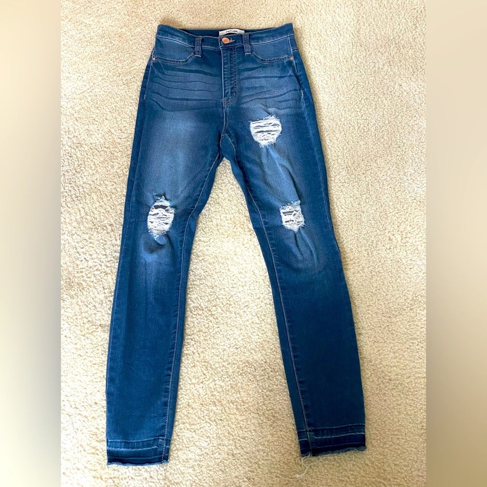 Refuge Junior Skinny Denim Blue Jeans Destroyed Look Sz 2